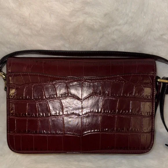Coach Maroon Croc-Embossed Crossbody Bag - Picture 3 of 12